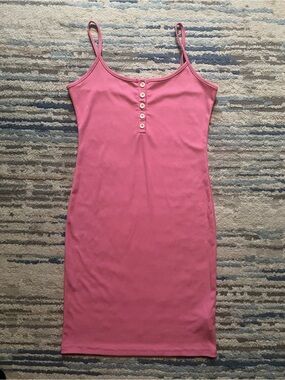 SHEIN NWT Pink Ribbed Midi Slip Dress with Button Front